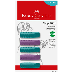 Faber-Castell: GRIP set od 5 gumica za brisanje s poklopcem u ljubičastoj i plavoj boji