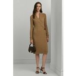 Pamučna haljina Lauren Ralph Lauren boja: bež, midi, uska, 200808259