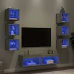 8-dijelni zidni TV elementi s LED svjetlima boja sivog hrasta