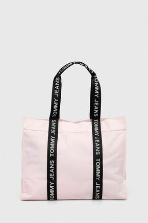 Torba Tommy Jeans boja: ružičasta - roza. Velika shopper torbica iz kolekcije Tommy Jeans. na kopčanje model izrađen od tekstilnog materijala.