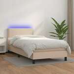 Krevet box spring madrac LED cappuccino 90x200cm umjetna koža
