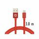 SWISSTEN kabel USB/USB-C, platneni, 3A, 3m, crveni