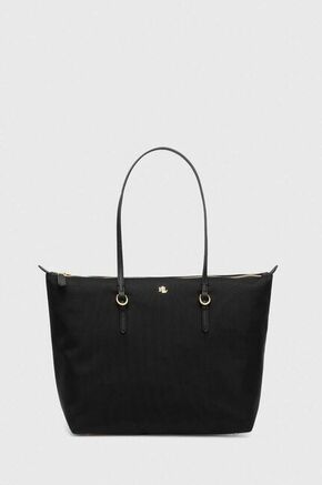 Torba Lauren Ralph Lauren boja: crna - crna. Velika torba iz kolekcije Lauren Ralph Lauren. Na kopčanje model izrađen od kombinacije tekstilnog materijala i ekološke kože.