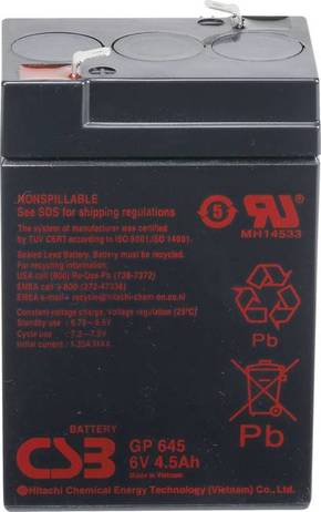 CSB Battery GP 645 Standby USV GP645F1 olovni akumulator 6 V 4.5 Ah olovno-koprenasti (Š x V x D) 70 x 107 x 48 mm plosnati priključak 4.8 mm bez održavanja