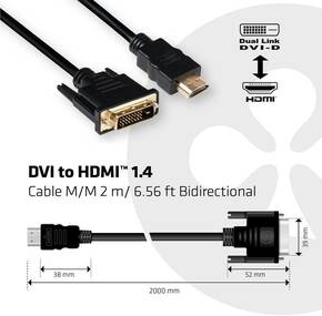 CLUB3D DVI-D HDMI transformator Crno 2m CAC-1210