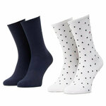 Set od 2 para ženskih visokih čarapa Tommy Hilfiger 100001493 Off White 002