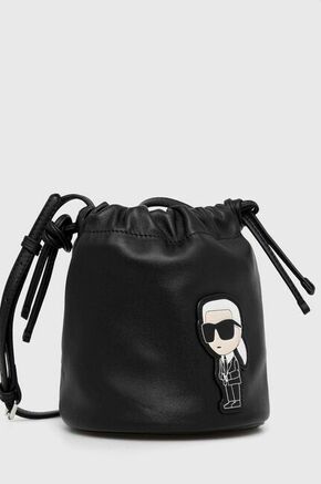 Kožna torba Karl Lagerfeld boja: crna - crna. Mala vreća torbica iz kolekcije Karl Lagerfeld. bez kopčanja model izrađen od prirodne kože.