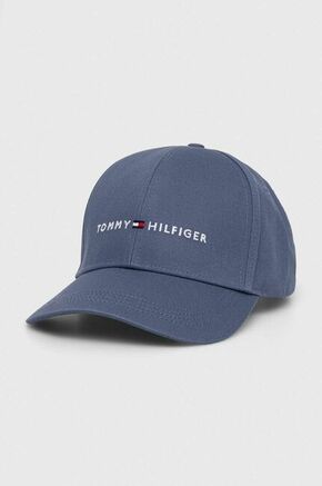 Pamučna kapa sa šiltom Tommy Hilfiger s aplikacijom - plava. Kapa s šiltom u stilu baseball iz kolekcije Tommy Hilfiger. Model izrađen od glatke tkanine.