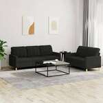 2-dijelni set sofa s jastucima crni od tkanine