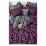 Tamnoljubičasto-siva pamučna posteljina za bračni krevet/s produženom plahtom 200x220 cm - Mila Home