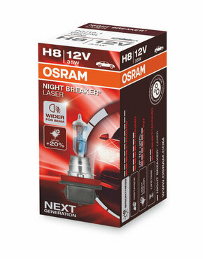 Osram Night Breaker Laser 12V - do 150% više svjetla - do 20% bjelije (3700K)Osram Night Breaker Laser 12V - up to 150% more light - up to 20% - H8 H8-NBL2-1
