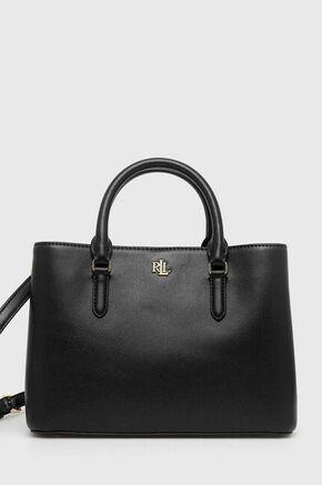 Kožna torba Lauren Ralph Lauren boja: crna - crna. Srednje veličine torbica iz kolekcije Lauren Ralph Lauren. na kopčanje model izrađen od prirodne kože.