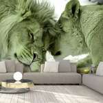 Samoljepljiva foto tapeta - Lion Tenderness (Green) 98x70