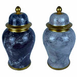 Tibor DKD Home Decor 22 x 22 x 42 cm 22 x 22 x 44 cm Porcelain Blue Golden Marble Modern (2 Units)