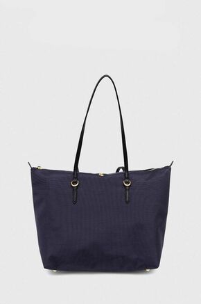 Torba Lauren Ralph Lauren boja: tamno plava - mornarsko plava. Velika torba iz kolekcije Lauren Ralph Lauren. Na kopčanje model izrađen od kombinacije tekstilnog materijala i ekološke kože.