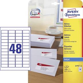 Avery-Zweckform J4791-25 etikete 45.7 x 21.2 mm papir bijela 1200 St. trajno naljepnice za adrese