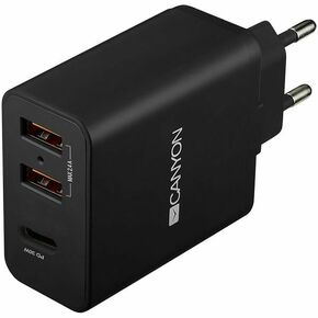CNE-CHA08B - CANYON H-08 Universal 3xUSB AC charger in wall with over-voltage protection1 USB-C with PD Quick Charger