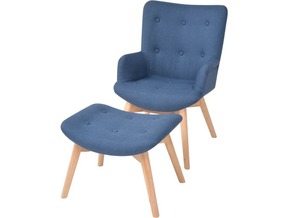 VidaXL Zaobljena fotelja s tabureom plava od tkanine