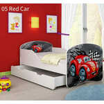 Dječji krevet ACMA s motivom, bočna bijela + ladica 180x80 05 Red Car
