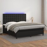 Krevet box spring s madracem LED crni 160x200cm od umjetne kože