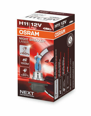 Osram Night Breaker Laser 12V - do 150% više svjetla - do 20% bjelije (3700K)Osram Night Breaker Laser 12V - up to 150% more light - up to 20% - H11 H11-NBL2-1