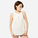Majica bez rukava za jogu pamučna ženska prljavo bijela s printom
