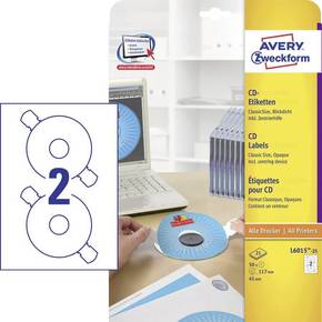 Avery-Zweckform CD naljepnice L6015-25 Ø 117 mm papir bijela 50 St. trajno neproziran tinta