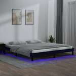 LED okvir za krevet crni 135 x 190 cm 4FT6 bračni masivno drvo
