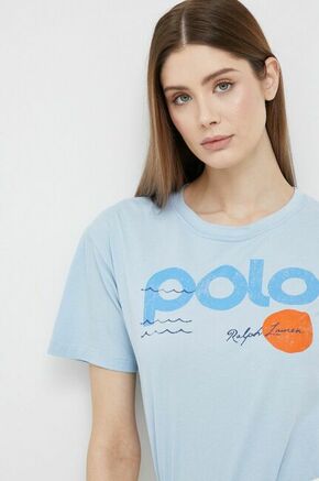 Pamučna majica Polo Ralph Lauren - plava. Majica kratkih rukava iz kolekcije Polo Ralph Lauren. Model izrađen od pletiva s uzorkom.