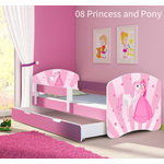 Dječji krevet ACMA s motivom, bočna roza + ladica 140x70 08 Princess with Pony