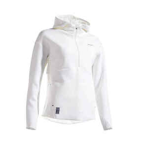 Majica dugih rukava za tenis Dry 900 s kapuljačom i kratkim zatvaračem ženska prljavo bijela