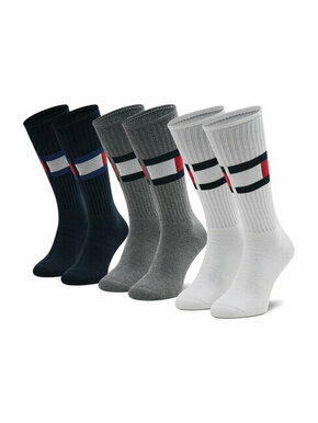 Set od 3 para unisex visokih čarapa Tommy Hilfiger 100002978 White/Navy/Grey
