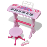 vidaXL Ružičasta dječja klavijatura s 37 tipki, stolcem i mikrofonom
