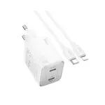 HOCO zidni punjač 2 x tip C + kabel tip C do Lightning PD QC 45W GaN N42 bijeli