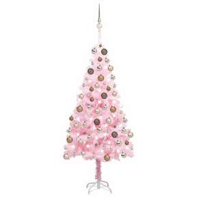 Umjetno božićno drvce LED s kuglicama ružičasto 120 cm PVC