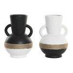 Vase DKD Home Decor 16,5 x 16,5 x 24 cm Ceramic Black Brown Rope White (2 Units)