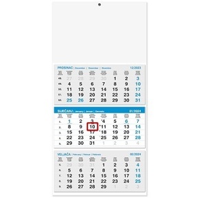 Kalendar zidni 3-djelni poslovni ljepljen plavo-sivi 2024