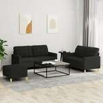 vidaXL 3-dijelni set sofa s jastucima crni od tkanine