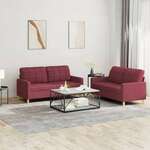 2-dijelni set sofa s jastucima crvena boja vina od tkanine