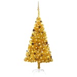 vidaXL Umjetno božićno drvce LED s kuglicama zlatno 150 cm PET
