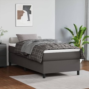 VidaXL Krevet s oprugama i madracem sivi 100x200 cm od umjetne kože