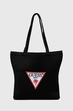 Torba Guess boja: crna - crna. Velika torba iz kolekcije Guess. Model bez kopčanja izrađen od tekstilnog materijala.