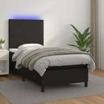 Krevet box spring s madracem LED crni 90x190 cm od umjetne kože