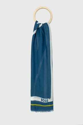 Marama s dodatkom vune BOSS s uzorkom - plava. Marama iz kolekcije BOSS. Model izrađen od tkanine s uzorkom.