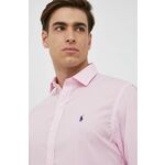 Pamučna košulja Polo Ralph Lauren za muškarce, boja: ružičasta, slim, s talijanskim ovratnikom - roza. Košulja iz kolekcije Polo Ralph Lauren. Model izrađen od tkanine s uzorkom. Ima talijanski, lagano učvršćeni ovratnik.