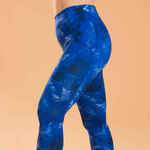 Tajice za dinamičnu jogu dvostrane ženske jednobojne-plave s printom