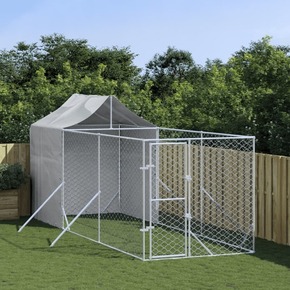 VidaXL Vanjski kavez za pse s krovom srebrni 2x6x2