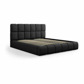 Crni tapecirani bračni krevet s prostorom za odlaganje s podnicom 160x200 cm Bellis – Micadoni Home