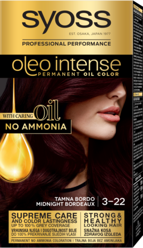 Syoss Oleo Intense Permanent Oil Color boja za kosu za obojenu kosu 50 ml nijansa 3-22 Midnight Bordeaux