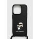 Karl Lagerfeld KLHCP15LSAKCPSK Apple iPhone 15 Pro hardcase Crossbody Saffiano Metal Pin Karl &amp; Choupette black